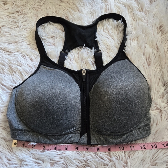 CALIA Women's Go All Out Zip Front Sports Bra black gray mesh 36D Large support - Picture 2 of 7